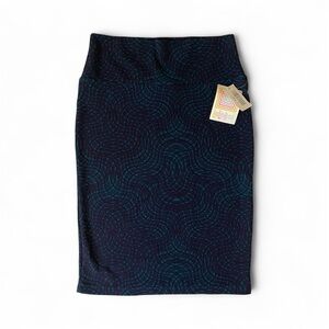 LuLaRoe Cassie Pencil Skirt Navy and Teal Pattern Women’s S